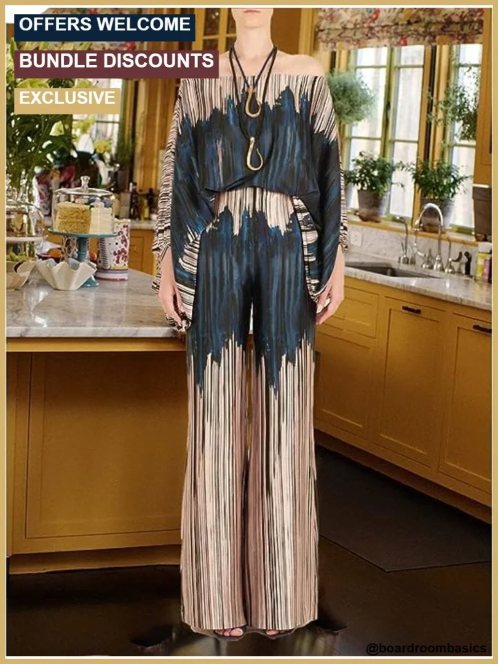 REASERAL Women's 2 Piece Set Off Shoulder Long Sleeve Wide Leg Pants Set